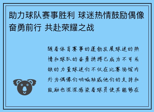 助力球队赛事胜利 球迷热情鼓励偶像奋勇前行 共赴荣耀之战
